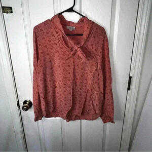 Loft Outlet Large Light Orange and Black Tie Blouse Lightweight Packable